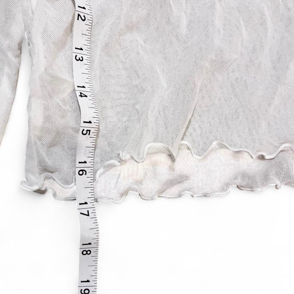 Women’s Sheer Layering Ruffled Feminine Cropped White Long Sleeve Top - Picture 3 of 5